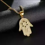 14K Yellow Gold Plated Silver 2.00Ct Round Cut Real Moissanite Hamsa Pendant