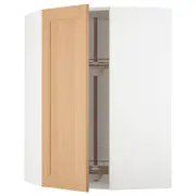 METOD corner wall cabinet with carousel, white/Vedhamn oak, 68x37x100 cm