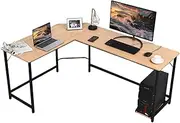 Giantex 168cm L-Shaped Corner Computer Desk, Desk PC Laptop Study Table 150 kg Weight Capacity, with CPU Stand & Spacious Surface, Adjustable Foot Pads, Computer Workstation for Home Office (Natural)