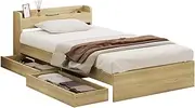 OIKITURE Wooden Bed Frame King Single Size, Trundle Bed Frame Platform with Charging Ports, Bed Frame with 2 Drawers for Dorm, Bedroom, 226x116.5x70cm