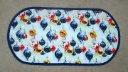 NEW Handmade Table Runner Holiday Red and Blue Ornaments 12x23 Oval Quilted