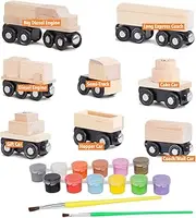 Orbrium Toys 8 Unpainted Wooden Train Cars for Wooden Railway Compatible with Thomas, Chuggington, Brio, Pack of 8, 10 Pieces, Great for Birthday Party Train Theme