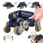 RC Car Robots Dog Toys,Remote Control Stunt Car Toy with Light Music Gesture Sensing,Trucks Toys Birthday Gift For 3+ Color Blue