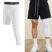 Men One Leg Compression 3/4 Capri Athletic Tights Basketball Base Layer Pants
