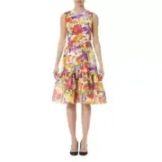 NWT Carolina Herrera Resort 2021 Floral Mimosa Gathered Bow Dress Size 14