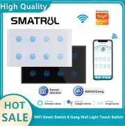 Tuya WIFI Smart Switch 8 Gang Wall Light Touch Switch for Alexa Google Home FS