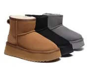 AUSTRALIAN SHEPHERD® UGG Boots Sheepskin Wool Platform Thick Bottom Mini Classic - Chestnut / AU Ladies 9 / AU Men 7 / EU 40
