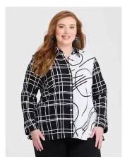 [Taking Shape] Natural Abstract Check Shirt Print in Black/White