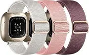Nathlafu Compatible with Fitbit Versa 4 Bands for Woman/Sense 2/Sense/Versa 3 Bands, 3 Pack Stretchy Nylon Sport Strap Replacement Band for Fitbit Sense 2/Fitbit Versa 4 Bands Women Men