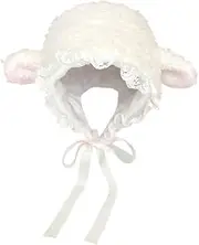 [ESOMAVRIX] Animal Hat Cute Sheep Cap for Girls Cute Y2k Beanie Winter Hat Photo Prop Sheep Ear Decor Fluffy Thick Ladies Hat/625