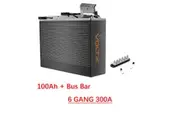VoltX 12V 100Ah Slim Lithium Battery + Bus Bar M8 Power Distribution Terminal Block (6 GANG 300A Black)