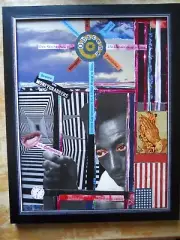 Orginal Paper Collage "Ode to Lenny" Angry Art 12X15 Framed & ready to hang