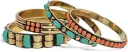[Pure Hands] Joyous Yoshi - Handmade Masterfully Made Set of 4 Party Fashion Bangles in Ceramic Blue, Peach Bud Pink Color & Golden Brass for women.