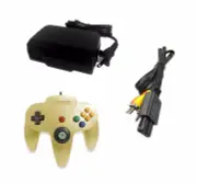AC Adapter + Gold Controller + AV Cable Cord Bundle for Nintendo 64 N64