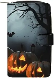 [LQWOK] Wallet, Halloween with Pumpkins Printed Wallet,travel Wallet,durable Wallet,portable Wallet,universal Wallet,leather Wallet, halloween with pumpkins, 19.7x11x3.5cm, Modern, Halloween With