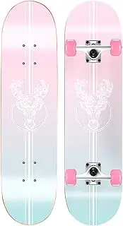 Sports Skateboards, (Mysterious Deer Pattern) 31-inch Seven-Layer Maple Non-Shiny Wheel Double-Sided Colored Sand Skateboard Suitable for Young Adults