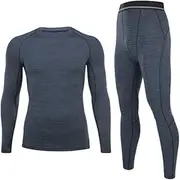 [Abigprofit] Autumn Winter Man Long Johns Sport Riding Running Skiing Warm Fleece Thermal Underwear Set Blue XL