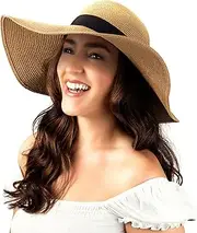 [Debra Weitzner] Women Floppy Sun Hat with Wide Brim—Foldable Roll-Up Straw Beach Hat UPF 50