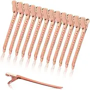 12 Pcs Alligator Hair Clips Duck Bill Hair Clips Rustproof Metal Hair Clips with Holes for Curl Styling Sectioning Clips, Rose Gold