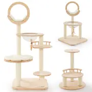 Costway4-in-1 Large Wooden Cat Tower with Space Capsule Nest for Indoor Cats