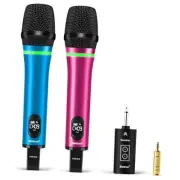 Rechargeable Wireless Microphone, Dual Metal Cordless Handheld Dynamic