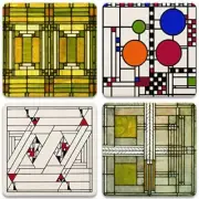 Art Glass Designs Frank Lloyd Wright Coasters, Multi-Colored
