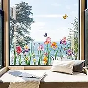 Spring Summer Garden Flower Window Clings Double Sided Iris Daffodil Floral Window Decals Glass Window Doors Window Stickers Gifts for Mom