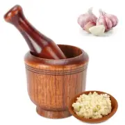 Mortar Pestle Set 2Pcs Wooden Grinding Bowl Manual Garlic Ginger Spices Grinders