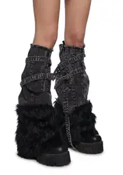 [DARKER WAVS] Chord Denim And Faux Fur Boot Covers