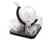 Globe World Glass Crystal Whiskey Spirits Decanter 850mL + 4 Glasses