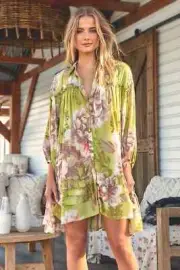 New Women's Aimee Mini Dress Mistletoe print Jaase Boho Fashion Kenzie Tenzie