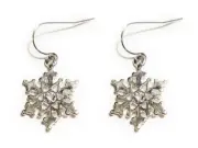 Snowflake Bling Earrings Snow Rhinestone Christmas Winter Holiday Jewelry 1.25"