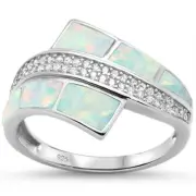 White Opal & Cz Fashion .925 Sterling Silver Ring