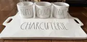 Rae Dunn CHARCUTERIE Board White Ceramic Handled Platter Serving Tray