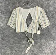Tularosa Jenna Crop Top Medium Ellis Striped Short Sleeve Tie Open Back $118 NWT