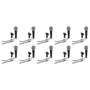 (10) Samson R21S Dynamic Handheld Microphones+Mic Clips+Cables+3.5mm adapters
