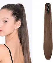 Braid Hairpiece Ponytail Hair Extensions Straight Clip in Ponytail Extensions Claw Like Real Hair Straight Hair Synthetic Hair Long Voluminous (Dark Brown & Light Brown)