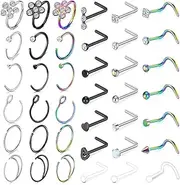 [Briana Williams] 20g Nose Rings Studs L Shape Nose Screw Surgical Stainless Steel Nose Rings Hoop Diamond Heart Hypoallergenic Nostril Nose Piercing Jewelry for Women Men Silver Rose Gold Black Rainbow