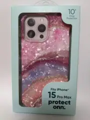 onn. Pink Pearlescent Agate Phone Case for iPhone 15 Pro Max - NIB