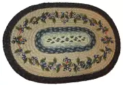 Capitol Earth Rugs Woven Jute Oval Placemat Blueberry Vine Beige Green 13" x 19"