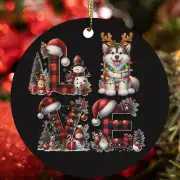 Reindeer Antler Alaskan Malamute Dog Love Buffallo Plaid Christmas Ornament Gift