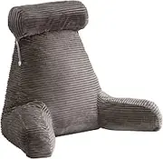 Luxdream Reading Pillow Back Rest Back Support Pillow Husband Pillow with Arms Detachable Neck for Sitting in Bed, Reading, Gaming, Watching TV Shredded Memory Foam Removable Washable Cover Grey