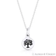 Tree-of-Life Charm Circle Pendant & Chain Necklace in Solid .925 Sterling Silver
