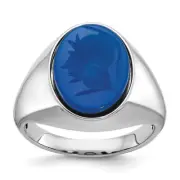 14K Solid White Gold Mens Blue Agate Statement Ring
