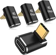 AuviPal 90 Degree USB C Adapter (4 Pack), 40Gbps USB C Male to USB C Female Right Angle Connector for Steam Deck, Switch, Notebook, Tablet, Phones and More Type C Devices - Black