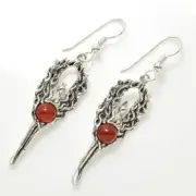 Fire Dancer Earrings solid .925 US Sterling Silver w/ Natural Carnelian gemstone