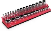 Olsa Tools Magnetic Socket Holder 3/8-inch Drive Holds 30 Sockets Metric Red
