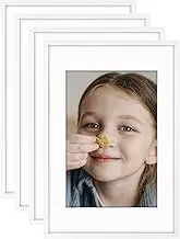 Frametory, 16x24 White Picture Frame - with White Mat for 12x18 Photos, Modern Minimalist Design, Wall Mount Display (Set of 4)