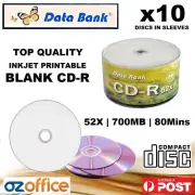 10 x Data Bank Blank CD R 52x White Inkjet Printable CD TDK CD Quality A+