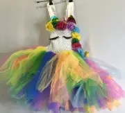 Unicorn Party Dress 4T Light Up!Headband Rainbow Colors Birthday Princess Tutu